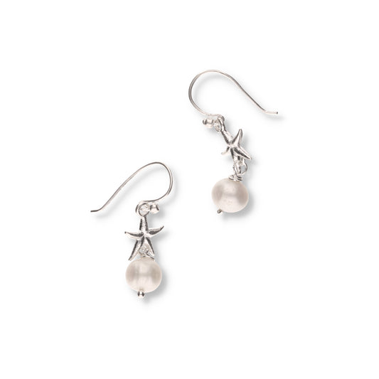 Aretes de Plata .925 - Gancho Estrella de Mar con Perla Natural