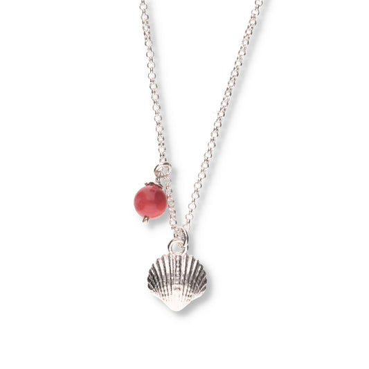 Collar de Plata .925 - Concha de Almeja con Ojo de Gato Rojo