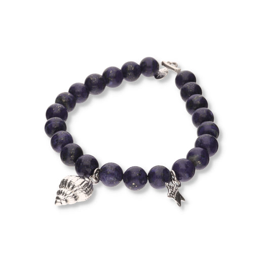 Pulsera de Amatista con Dijes de Plata .925 - Concha y Estrella de Mar