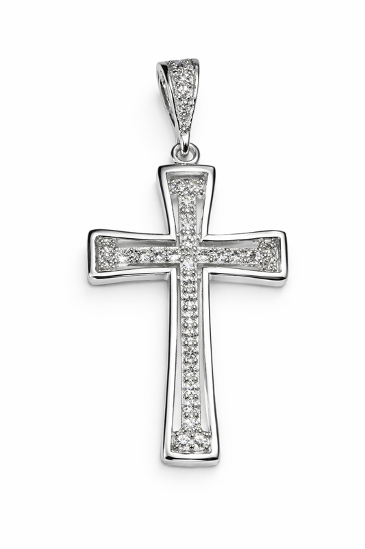 Dije de Plata .925 - Cruz con Zircones Blancos Pavé Completo