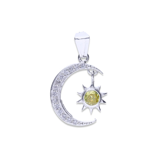 Dije de  Plata .925 en  Forma sol Luna con Sol con Circonia ERDP013 - Joyería Celestial