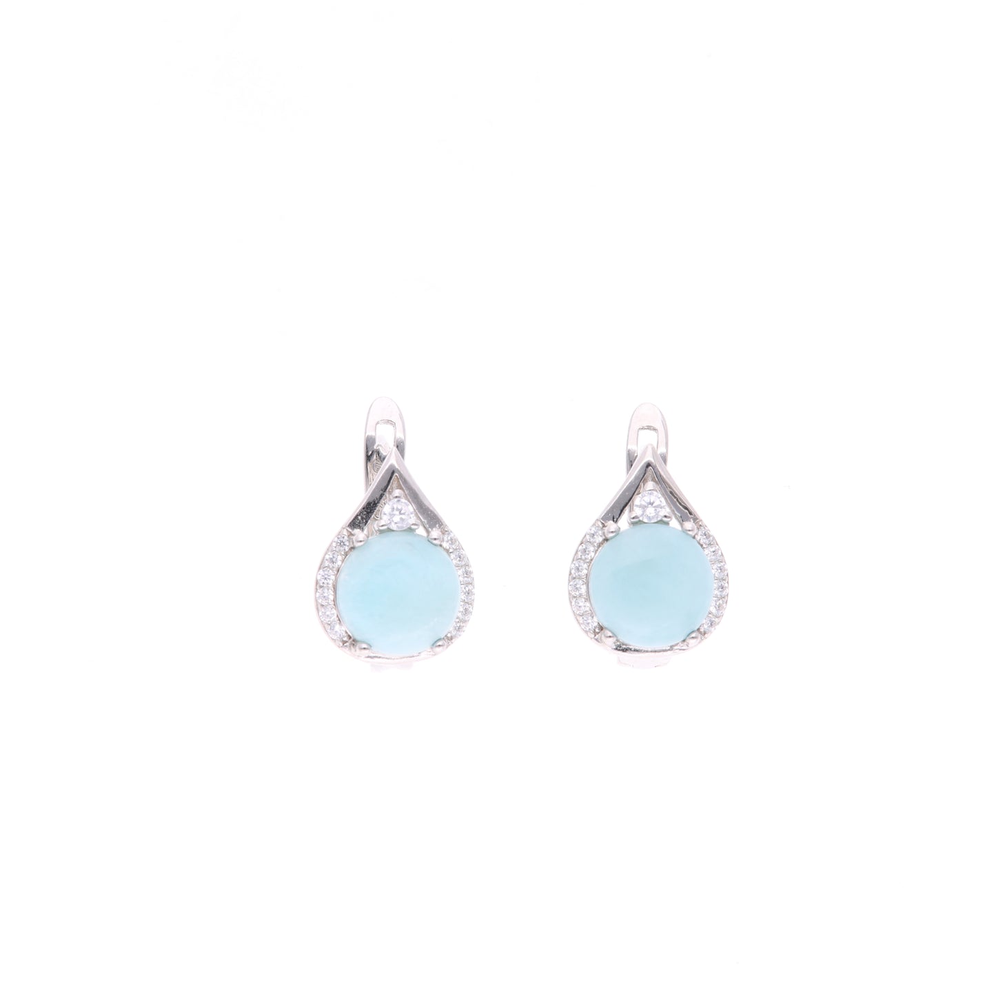 Arete Redondo de Larimar en Plata.925