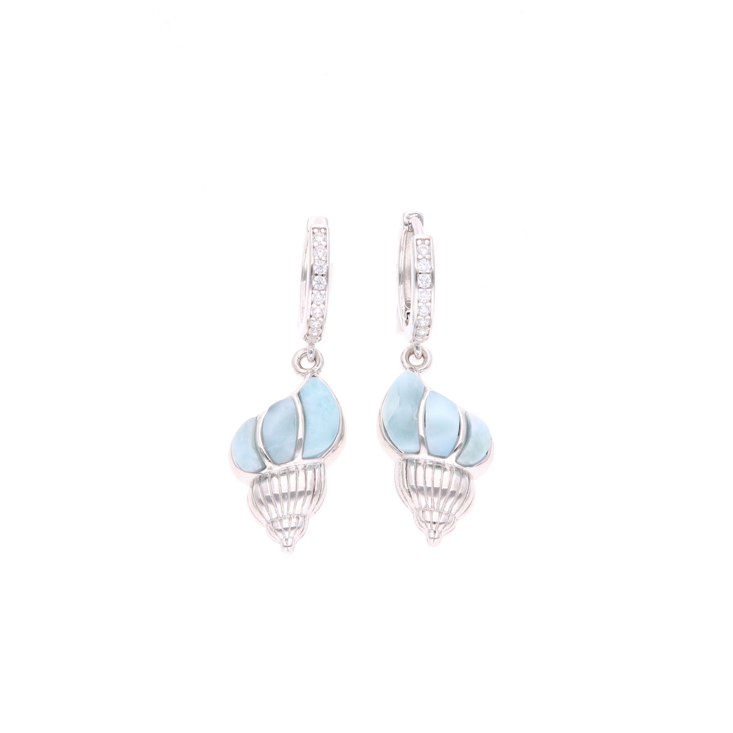 Aretes Concha  Larimar en Plata.925