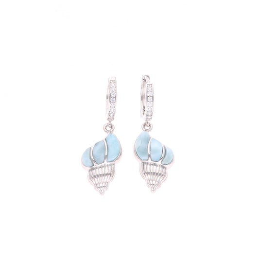 Aretes Concha de Larimar en Plata .925