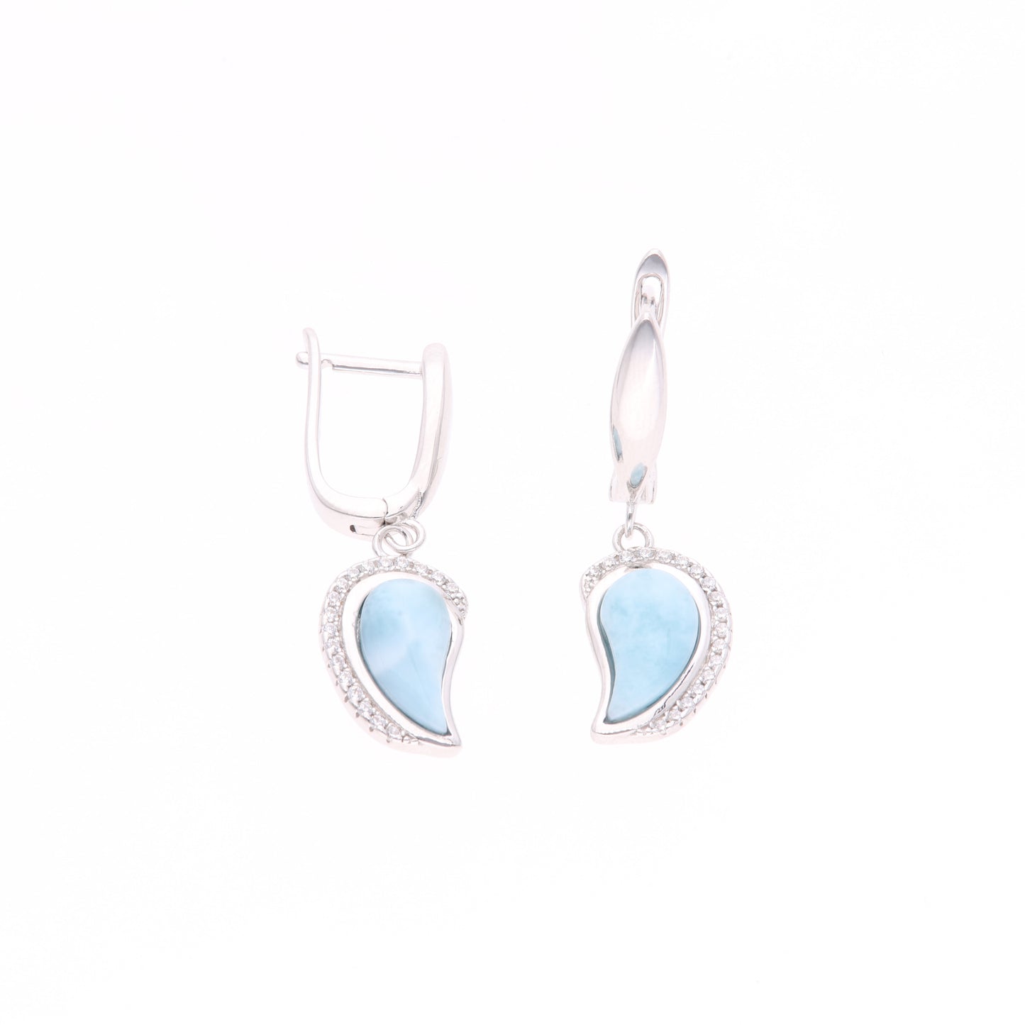 Arete Colgante Media Luna de Larimar Plata.925