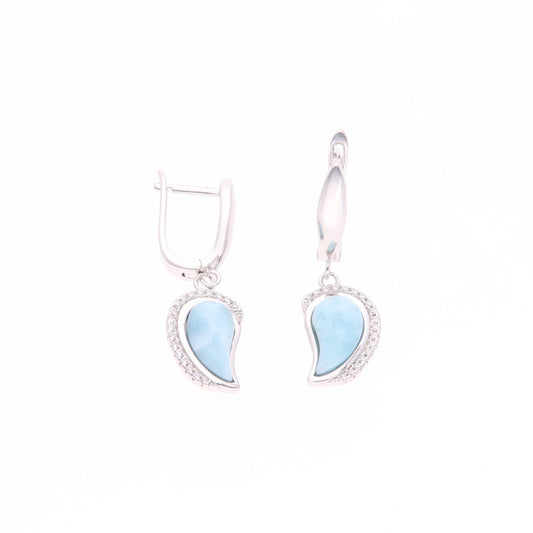 Arete Colgante Media Luna de Larimar en Plata .925