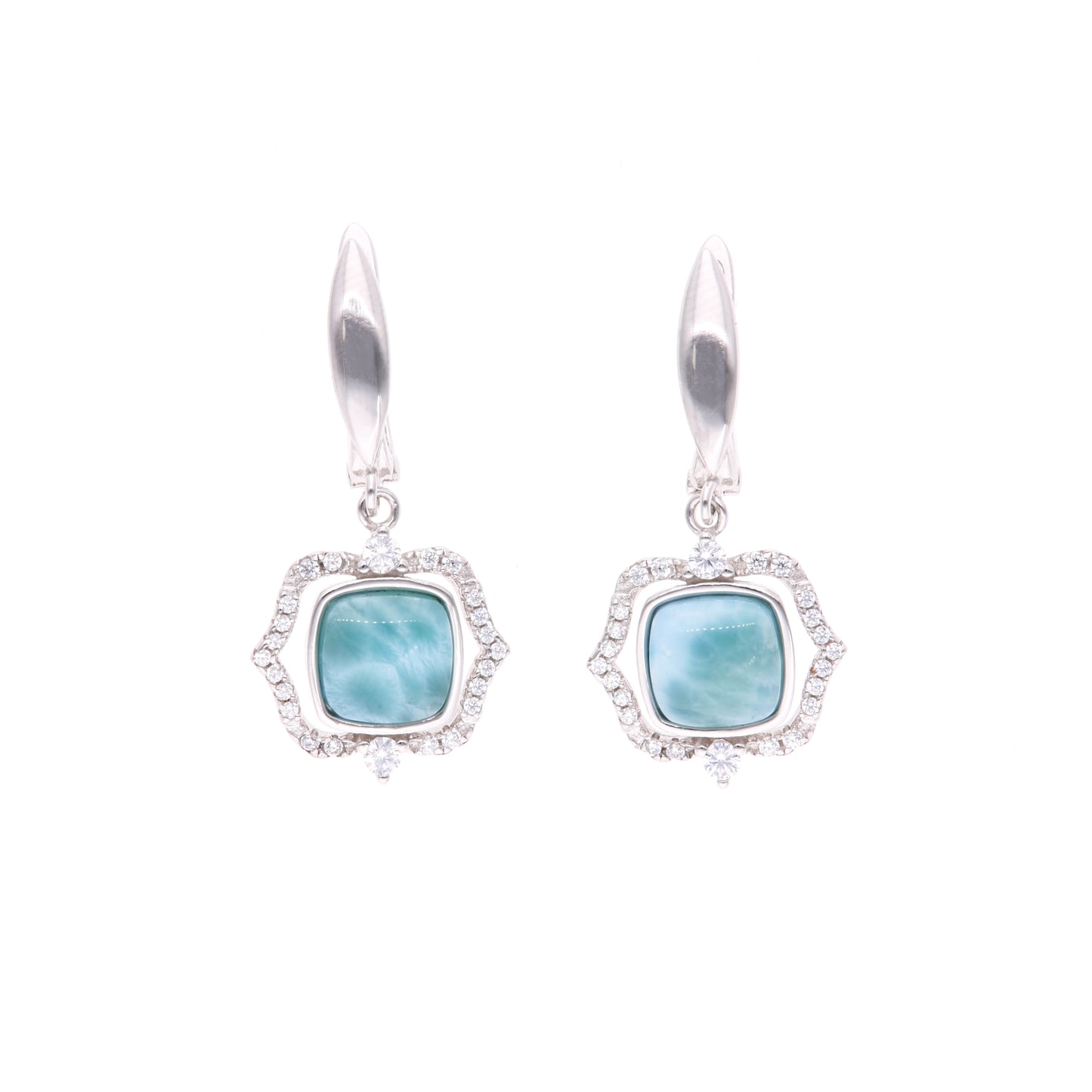 Arete Cuadrado Decorativo de Larimar en Plata.925
