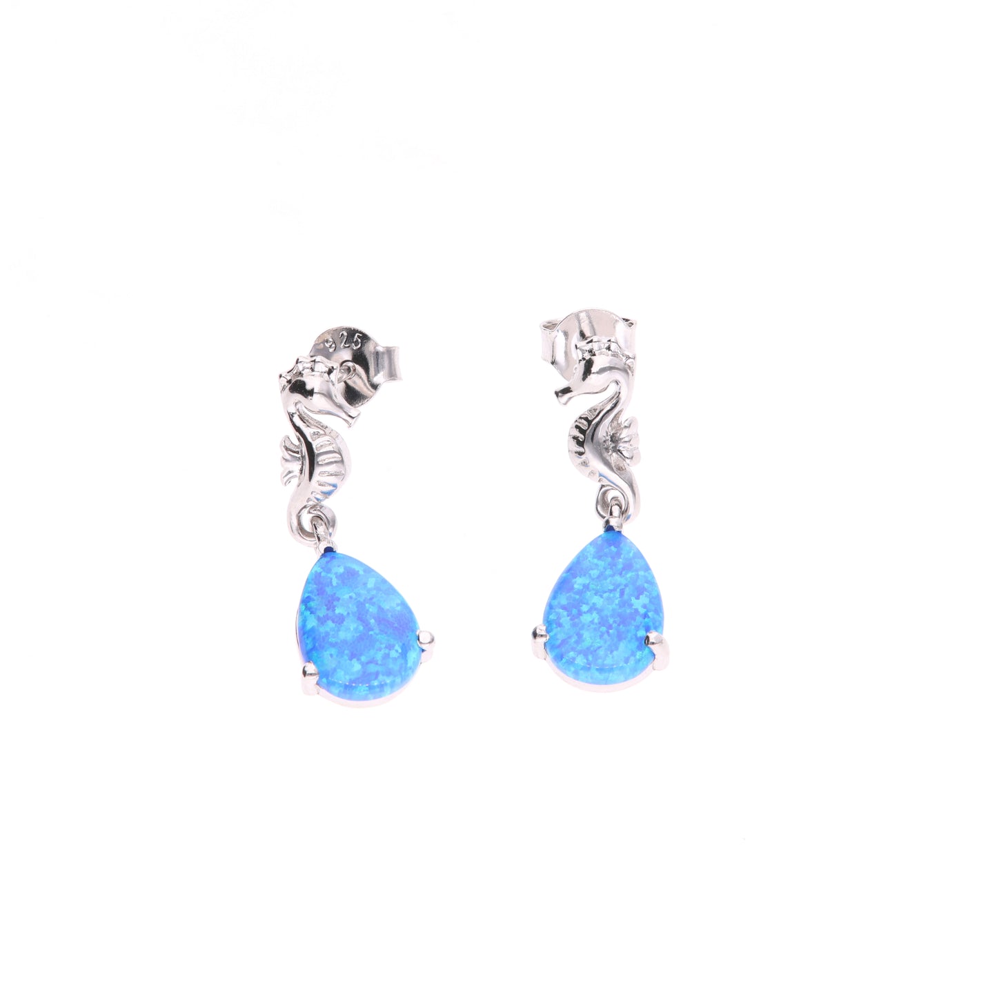 Aretes caballo de mar Ópalo en Plata.925