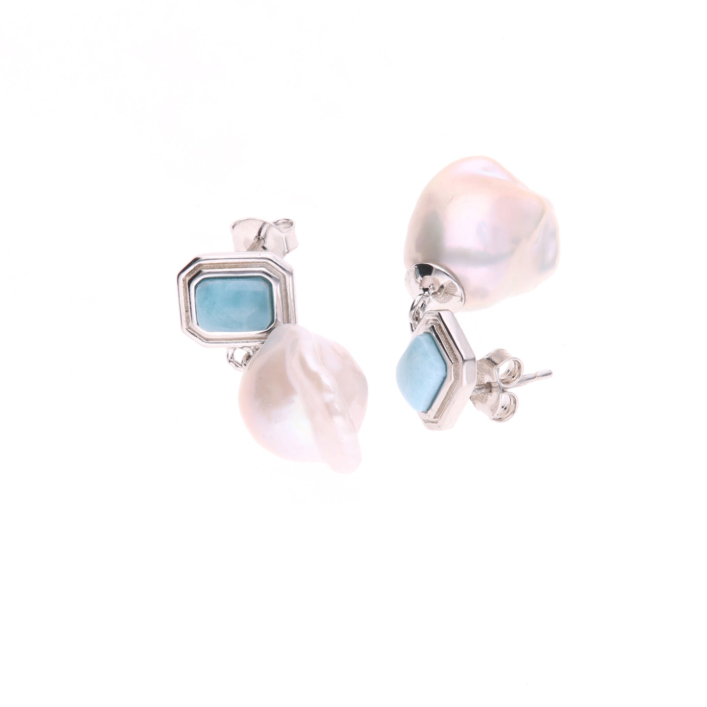 Aretes Combinados de Larimar en Plata .925