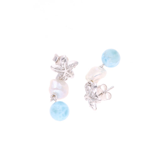 Aretes Perla y Larimar en Plata .925