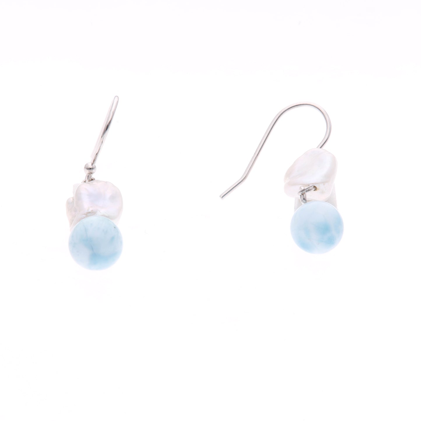 Arete Colgante Perla y Larimar en Plata .925