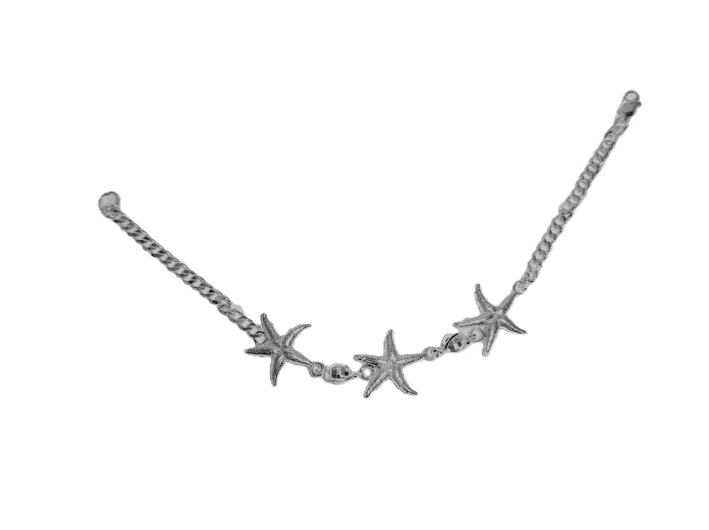 Pulsera de Plata .925 -Pulsera con Tres Estrellas de Mar Tridimensionales y Textura Granulada