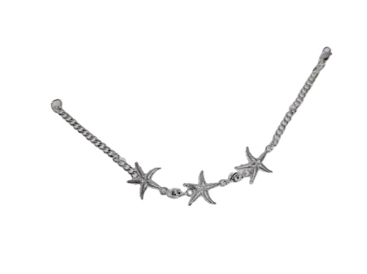Pulsera de Plata .925 -Pulsera con Tres Estrellas de Mar Tridimensionales y Textura Granulada