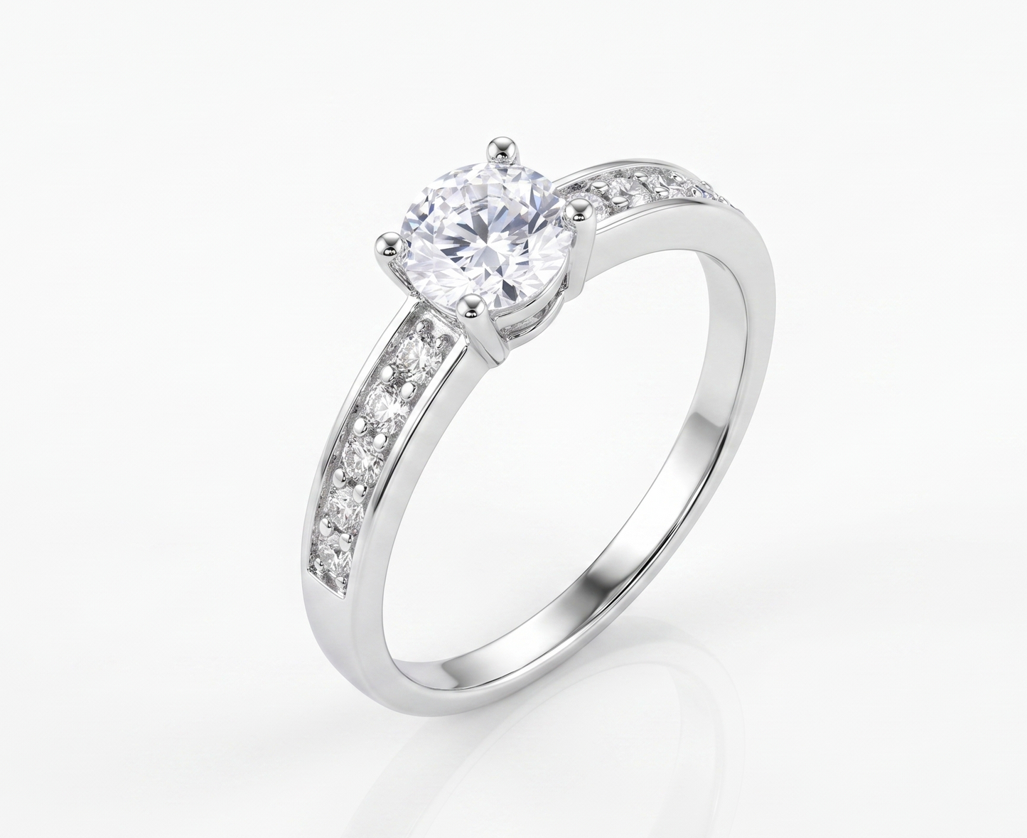 Anillo de Plata .925 - Solitario Asimétrico con Hombro de Pavé en Canal en Un Solo Lado y Zircón Blanco