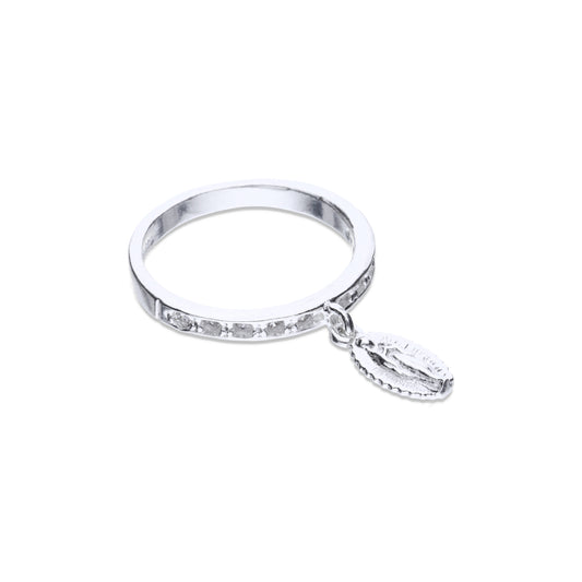 Anillo  de Plata .925 con Topacio Blanco con Colgante de la Virgen Talla 6, 7, 8, 9 FBA-418-LP - Joyería Elegante