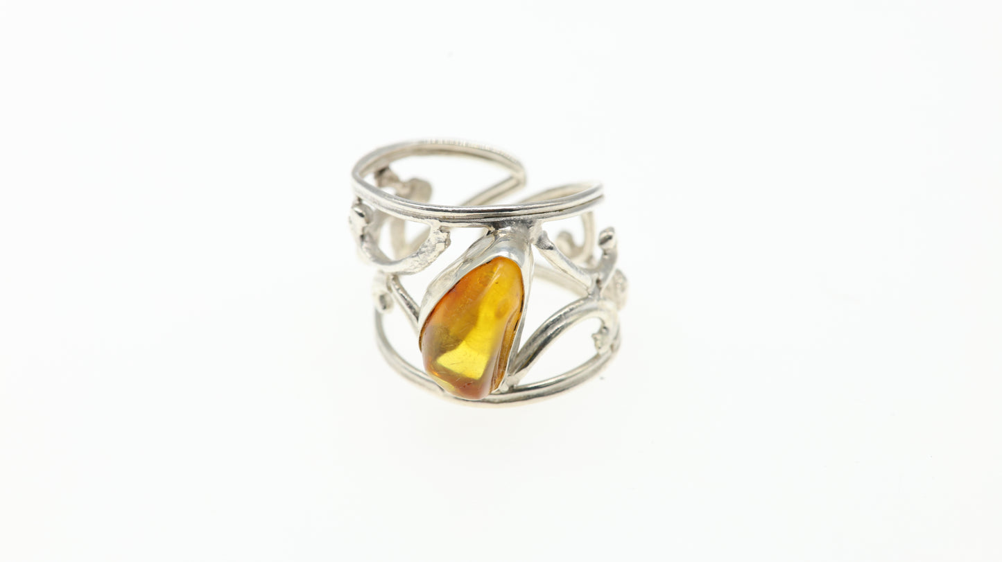 Anillo Plata 925 Ajustable con Ámbar Diseño 10 Mayoreo