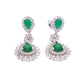 ARETES EN PLATA LEY .925, CON RODIO , ZIRCONIA AAA VERDE ESMERALDA Y BLANCO