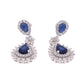 ARETES EN PLATA LEY .925, CON RODIO , ZIRCONIA AAA AZUL ZAFIRO Y BLANCO , REDONDO