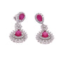 ARETES EN PLATA LEY .925, CON RODIO , ZIRCONIA AAA ROJO RUBI Y BLANCO