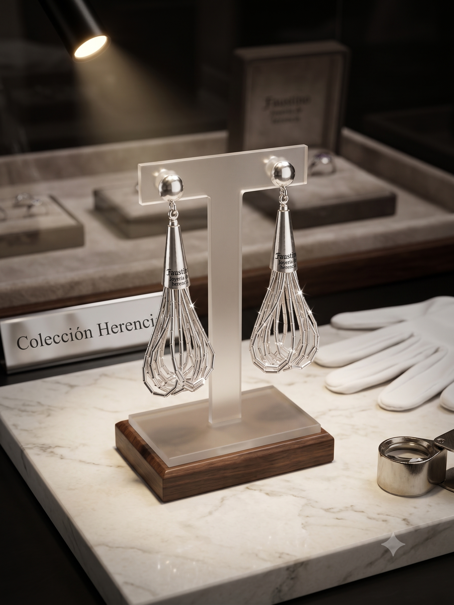 Aretes de Plata .925 - Colgantes Multihilo Diez Hilos Gota Abierta Corta con Cadena de Tubo Hexagonal Facetado y Terminal Cónico Grande — Artesanía Taxco
