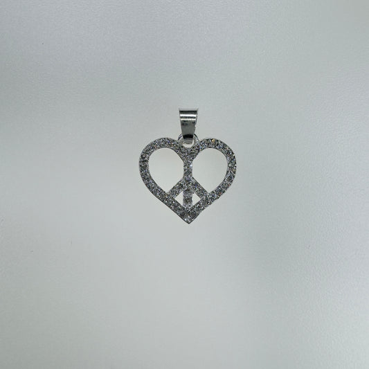 Dije de Corazón en Plata .925 con Zirconias y Símbolo de la Paz para Joyería Moderna