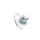 ANILLO EN PLATA LEY .925, CON RODIO , ZIRCONIA AAA VERDE ESMERALDA Y BLANCO, TORTUGA, AJUSTABLE