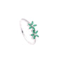 Anillo Plata Ley 925 con Rodio y Zirconia AAA Color Verde Esmeralda y Blanco en Forma de Dos Flores