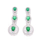 Aretes Plata Ley 925 con Rodio y Zirconia AAA Color Verde Esmeralda y Blanco Ovalado