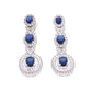 Aretes Plata Ley 925 con Rodio y Zirconia AAA Color Azul Zafiro y Blanco Ovalado