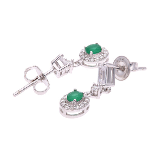 Aretes Plata Ley 925 con Rodio y Zirconia AAA Color Verde Esmeralda y Blanco