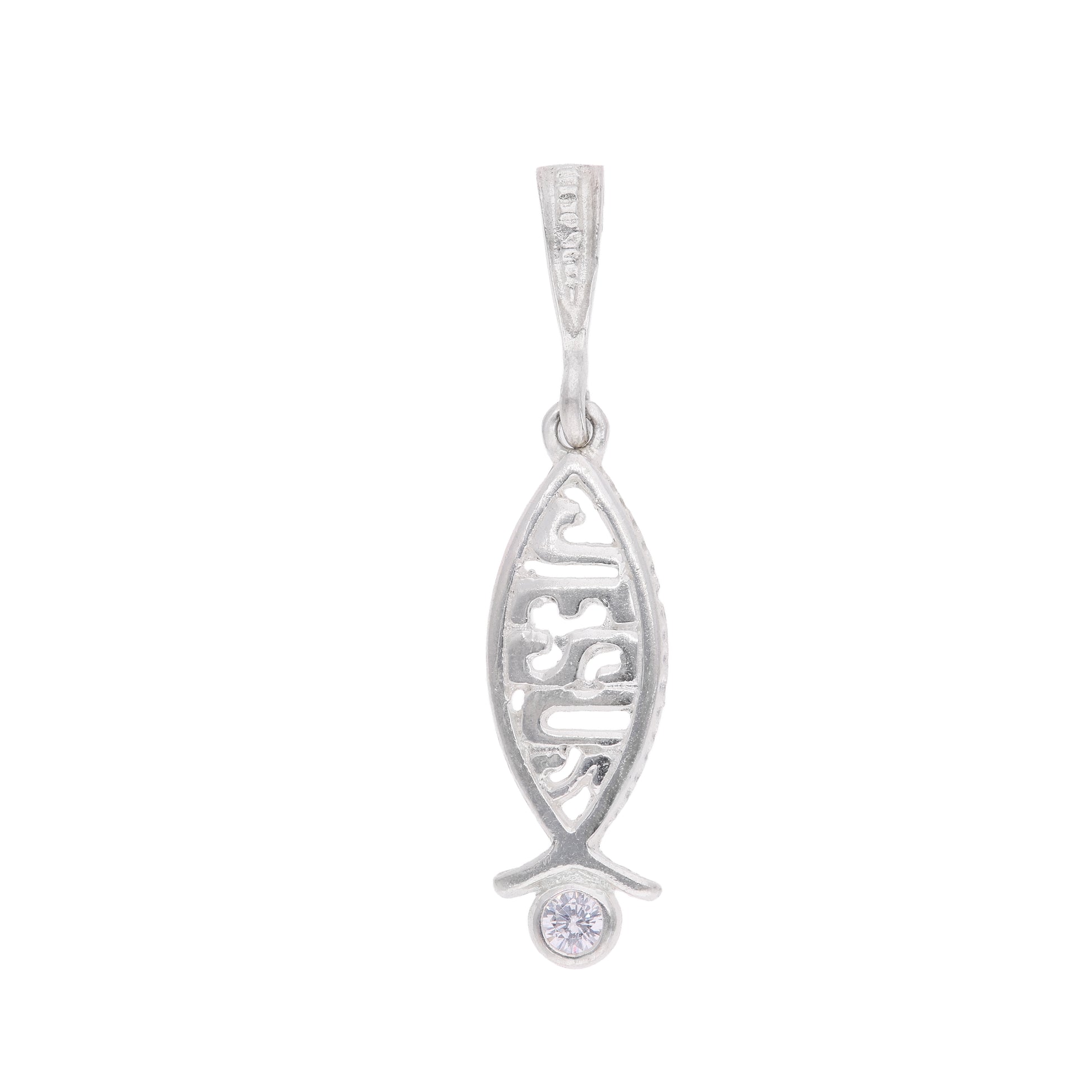 Dije Pez Ichthys JESÚS Calado con Zircón en Plata .925 — Taxco, Guerrero