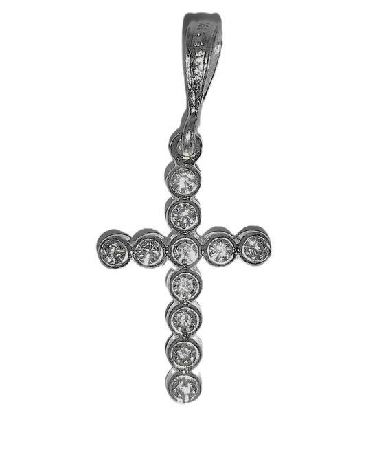 Dije de Plata .925 - Cruz de Zircones Grandes en Engaste Bisel Redondo