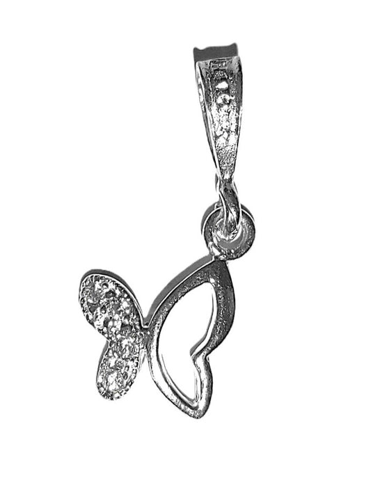 Dije de Plata .925 - Mariposa Asimétrica con Zircones Pavé y Alas Caladas