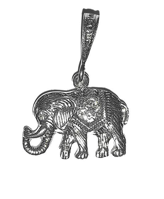 Dije de Plata .925 - Elefante con Mandala y Zircones Pavé Acabado Oxidado