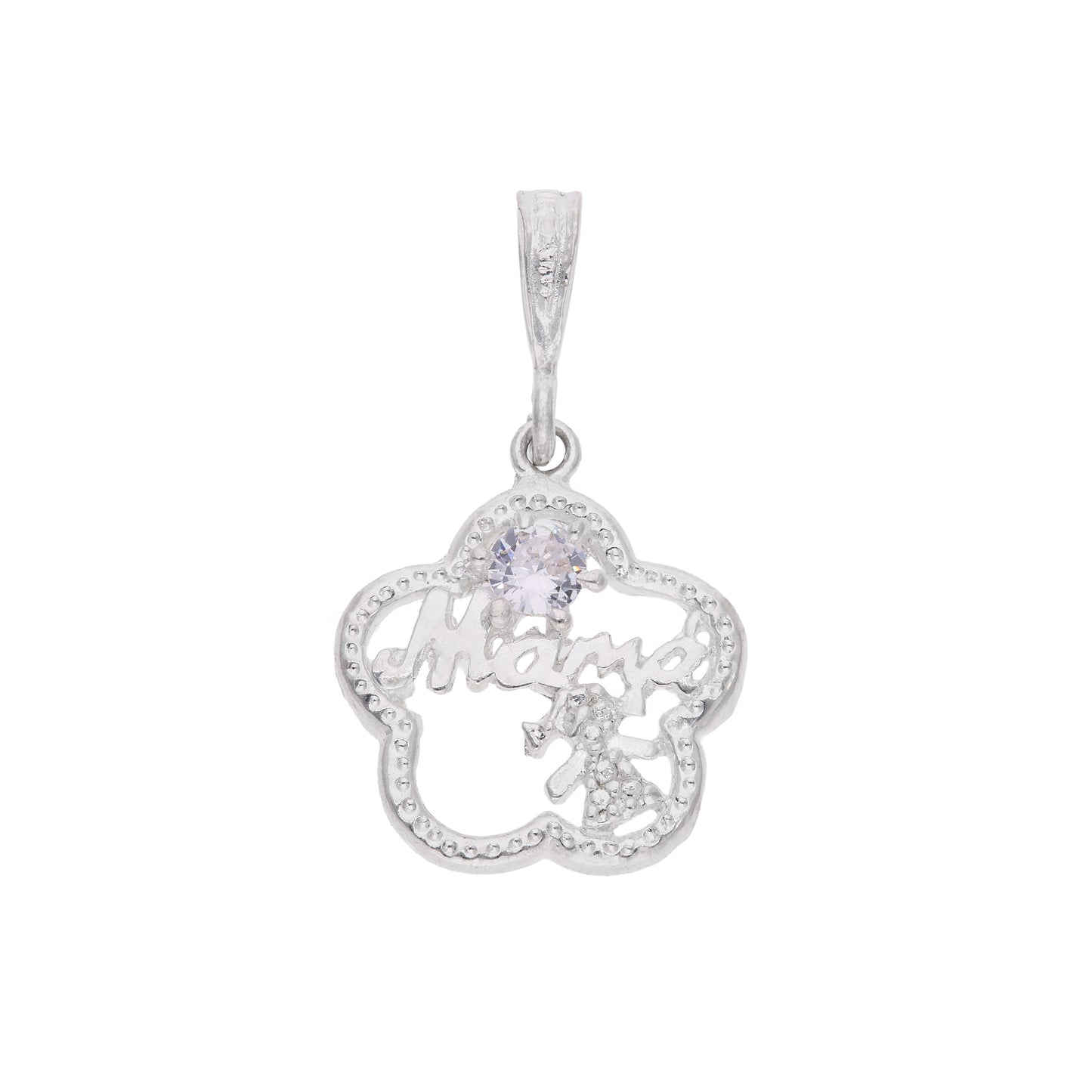 Dije Mamá Flor Calada con Zircón en Plata .925 — Taxco, Guerrero