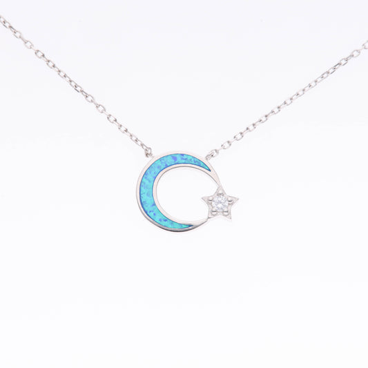 Collar Media Luna con Estrella de Ópalo en Plata .925