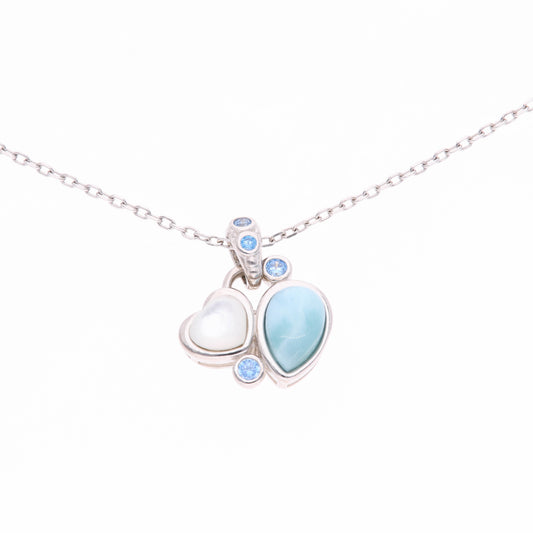 Collar Corazon y gota de Larimar en Plata .925