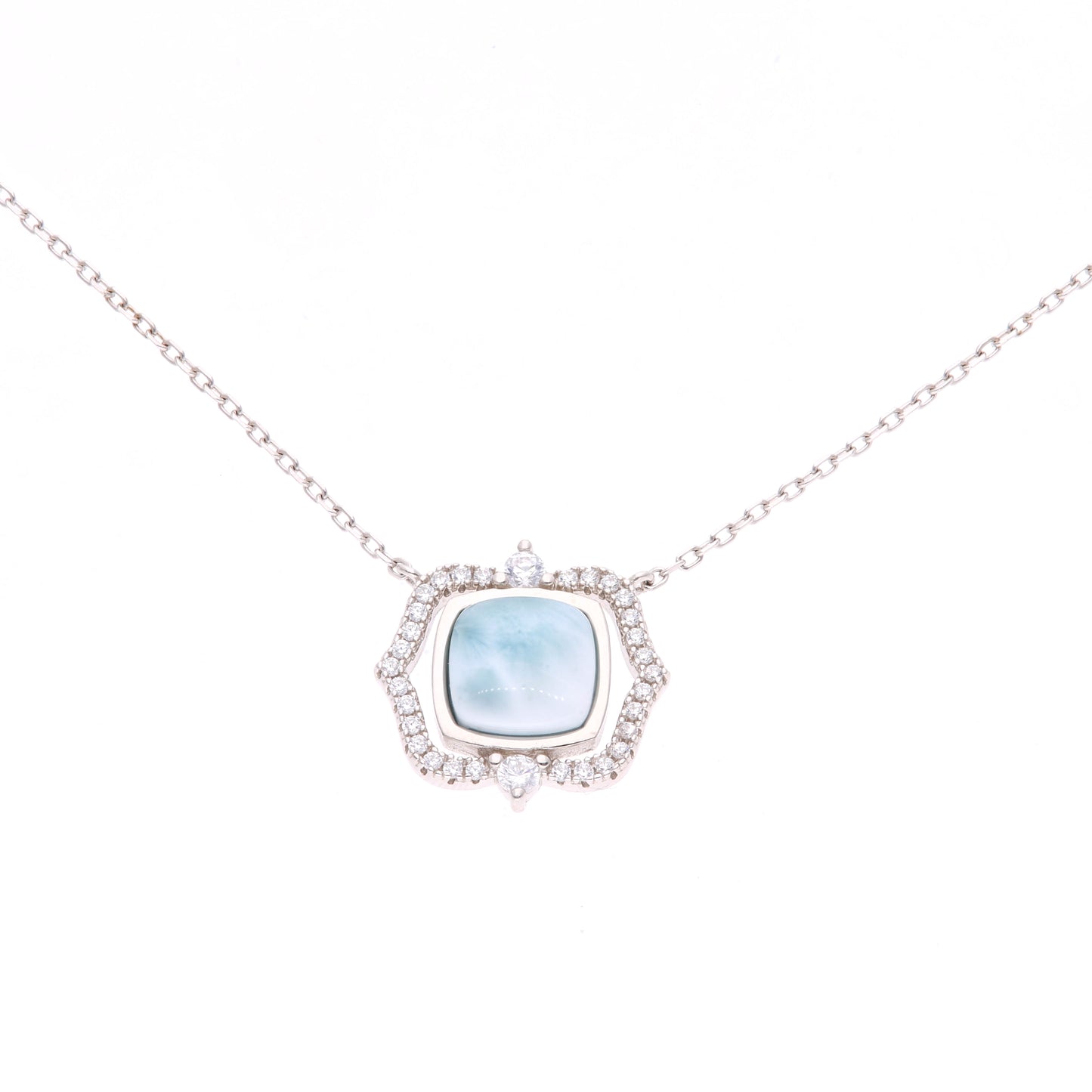 Collar Cuadrado Clásico de Larimar en Plata.925