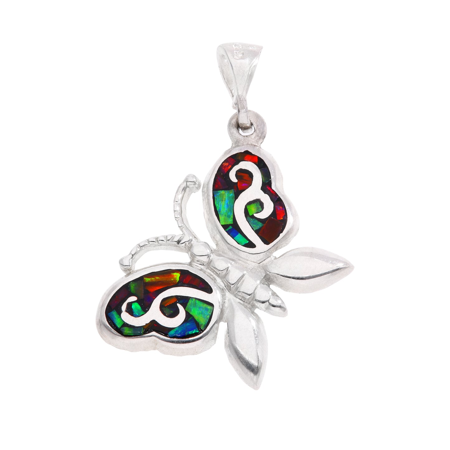 Dije Mariposa Mosaico de Ópalo Simétrica — Plata Esterlina .925