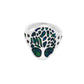 Anillo chevalier sello en plata esterlina .925 con motivo Árbol de la Vida en mosaico de ópalo sintético verde oscuro y zirconias cúbicas negras en laterales, hecho a mano en Taxco, Guerrero