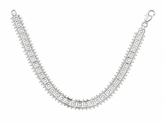 Pulsera de Plata .925 - Griega Calada con Greca en Espiral Cuadrada Continua y Borde de Esferas Milgrain — 5mm / 20 cm