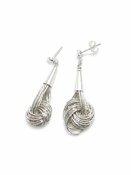Aretes de Plata .925 - Colgantes Nudo Marinero Multihilo con Terminal Cónico Liso — Artesanía Taxco