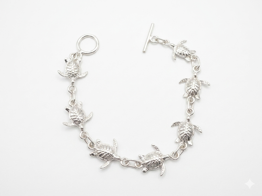 Pulsera de Plata .925 - Eslabones Tortugas Marinas con Cierre Toggle