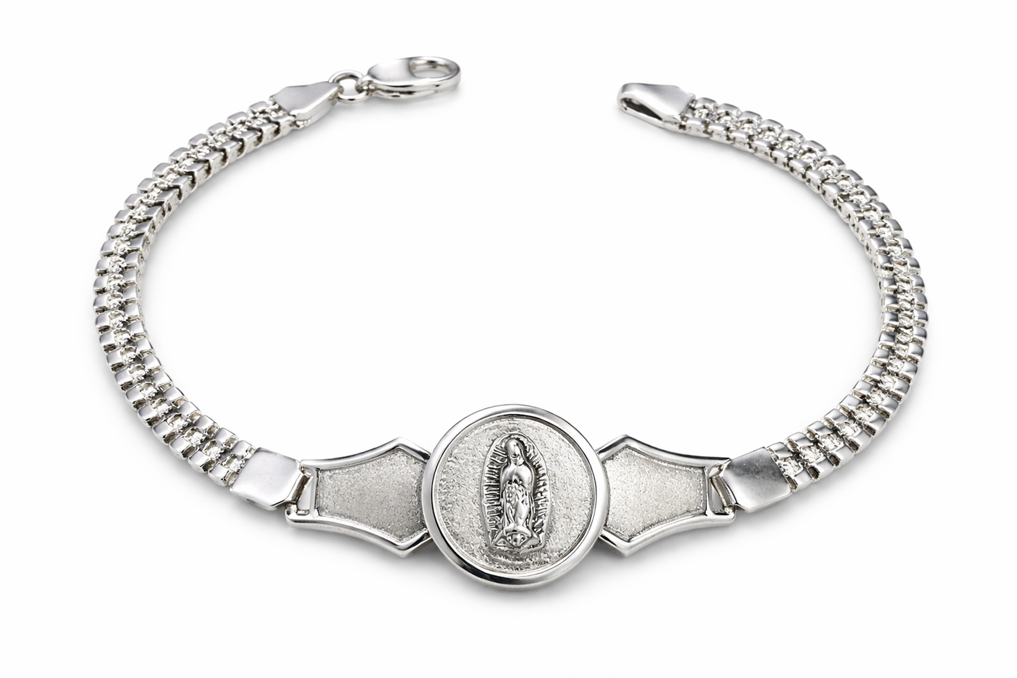 Pulsera de Plata .925 - Virgen de Guadalupe Cadena Doble