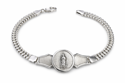 Pulsera de Plata .925 - Virgen de Guadalupe Cadena Doble