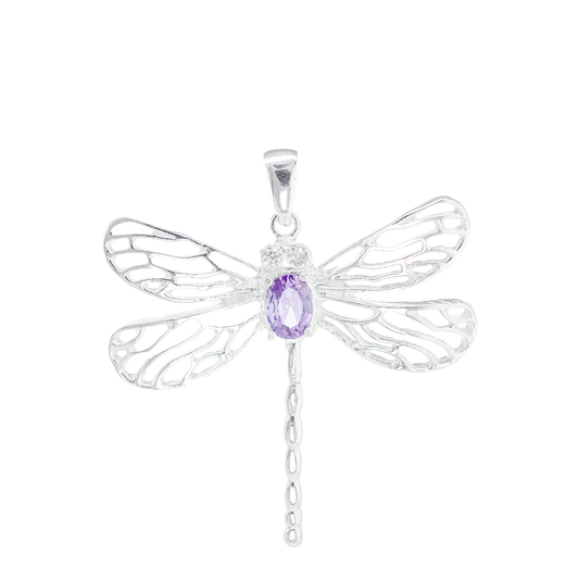 Dije de plata ley  Plata .925  en Forma  de Libélula con Circonia- Joyería Natural