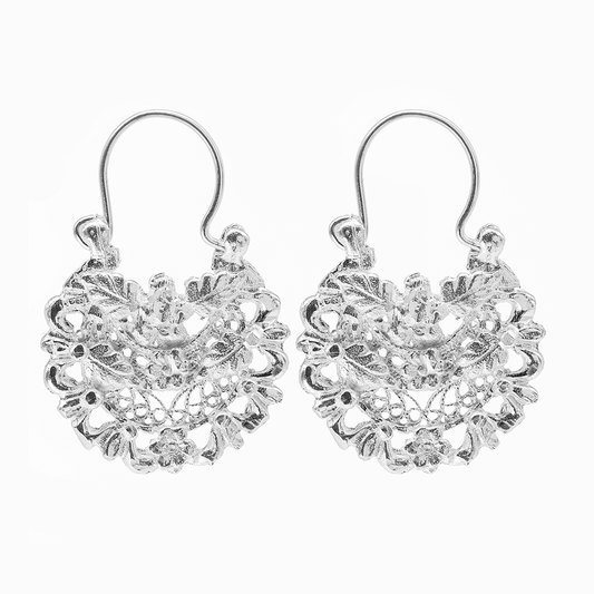Aretes Plata .925 de Aro Abierto Borde Floreado 7.5 Gramos - Joyería Elegante