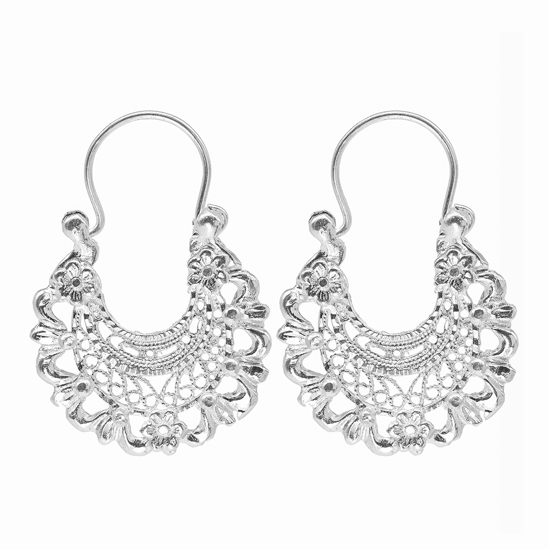 Aretes Plata .925 de Aro Abierto Borde Floreado 6.8 Gramos - Joyería Elegante