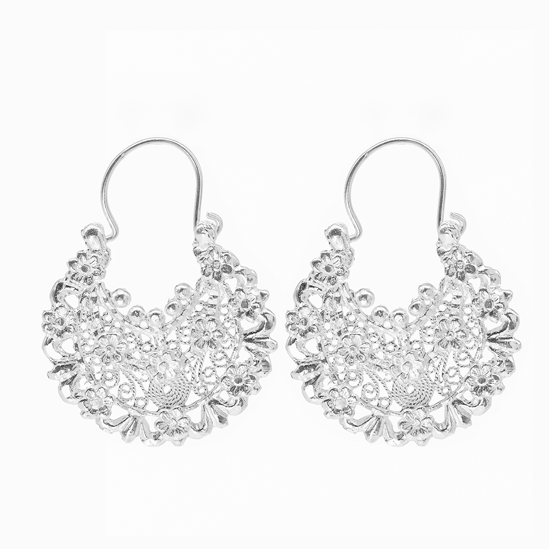 Aretes Plata .925 de Aro Abierto Borde Floreado 10.3 Gramos - Joyería Elegante