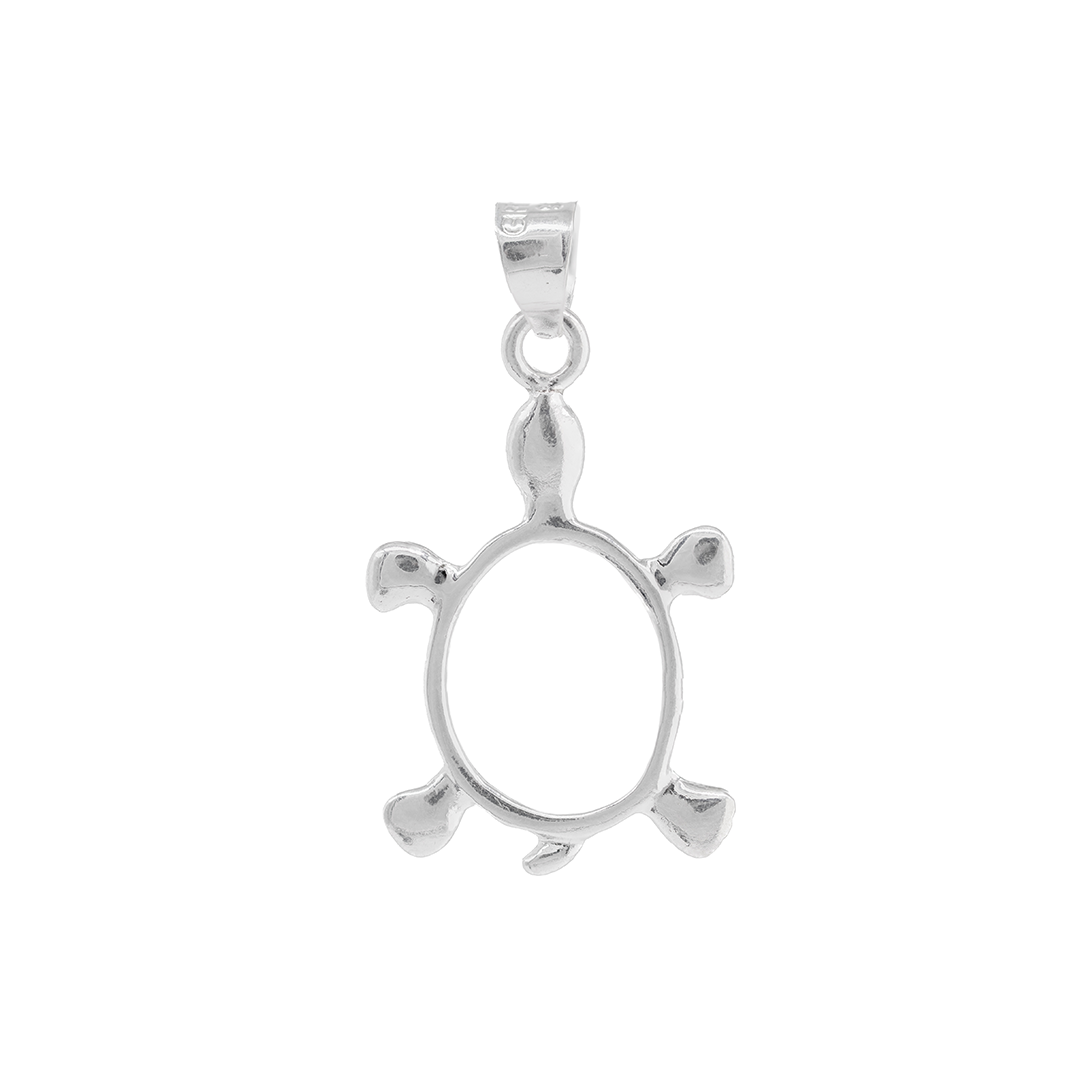 Set de Dije y Cadena de Plata - Tortuga Calada con Óvalo con Cadena Fígaro .925